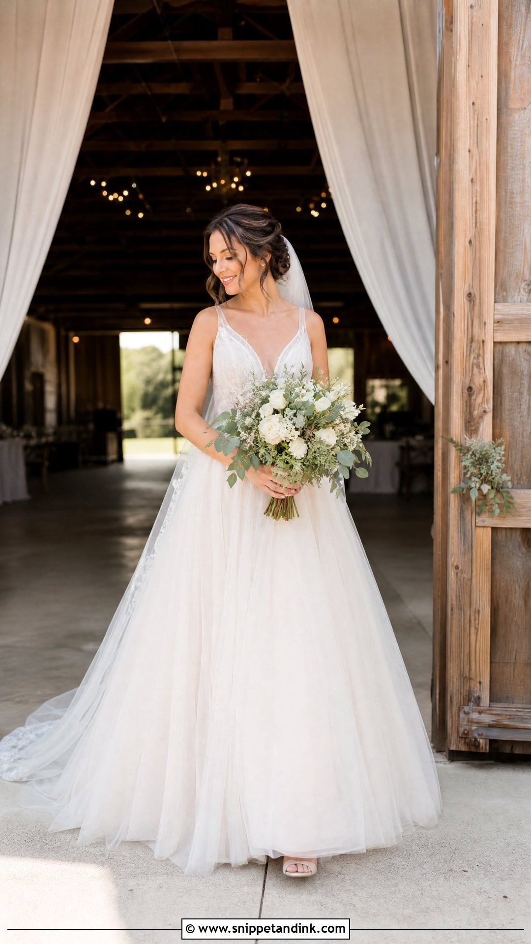 Ball Gown Barn Wedding Dress With Rustic Bouquet - Snippet and Ink - 25 Barn Wedding Dresses