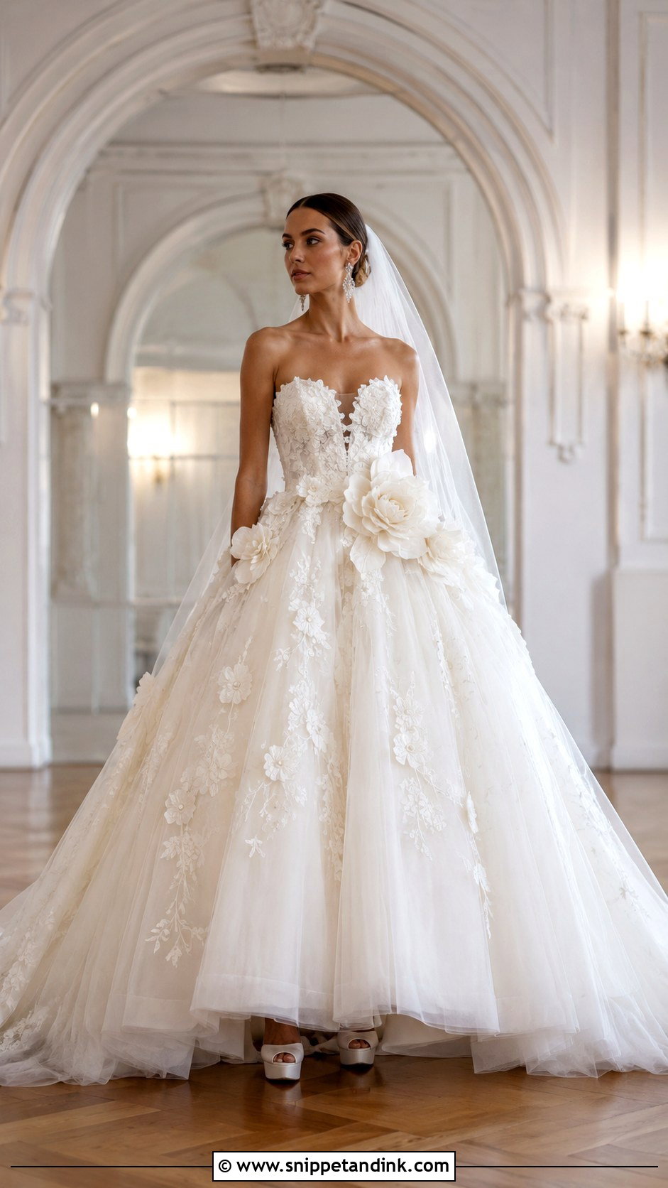 Ball Gown Floral Applique Wedding Dress - Snippet and Ink - 20 Floral Applique Wedding Dress Ideas