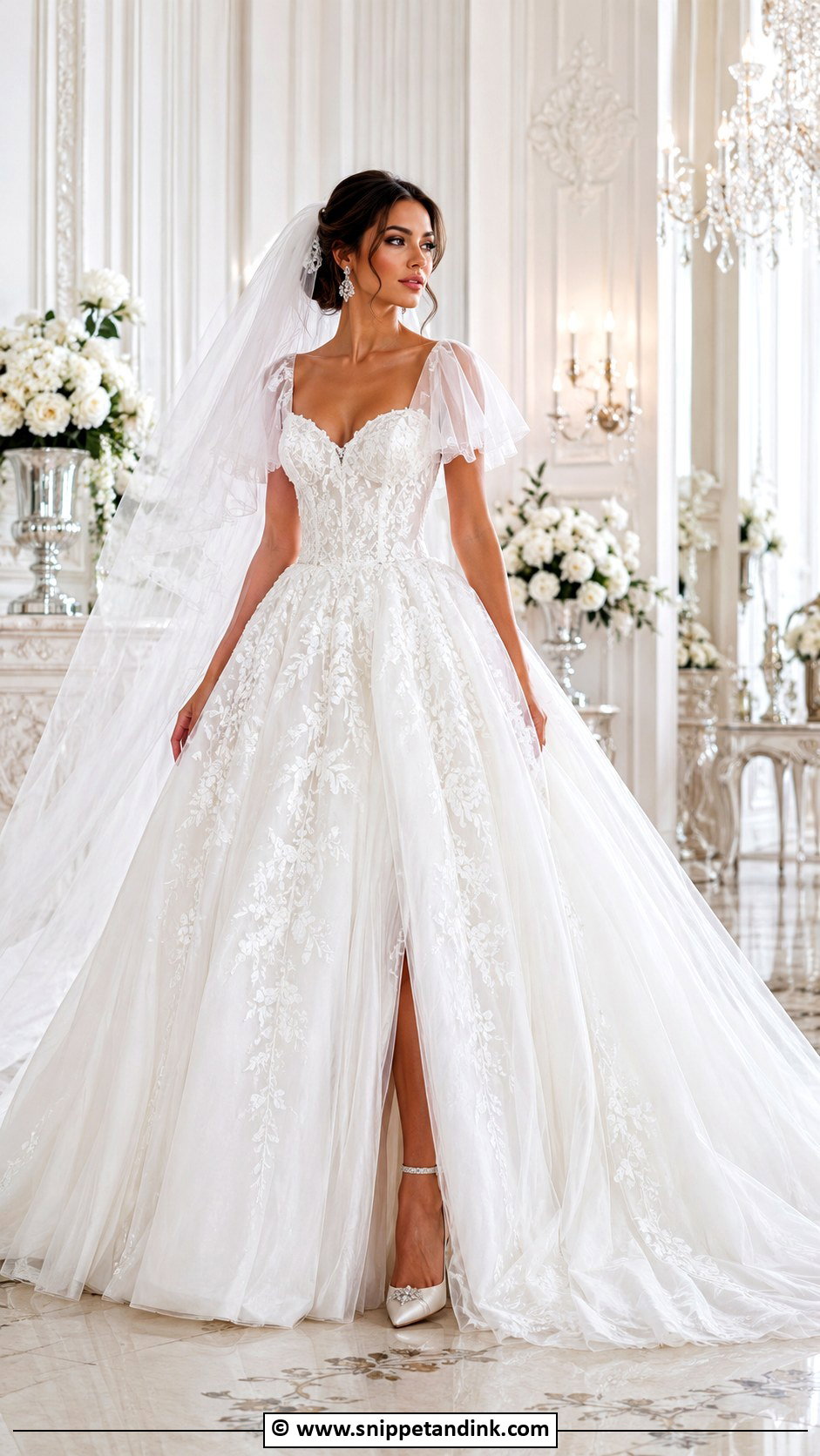 Ball Gown Flutter Sleeve Wedding Dress - Snippet and Ink - 25 Flutter Sleeve Wedding Dress Ideas