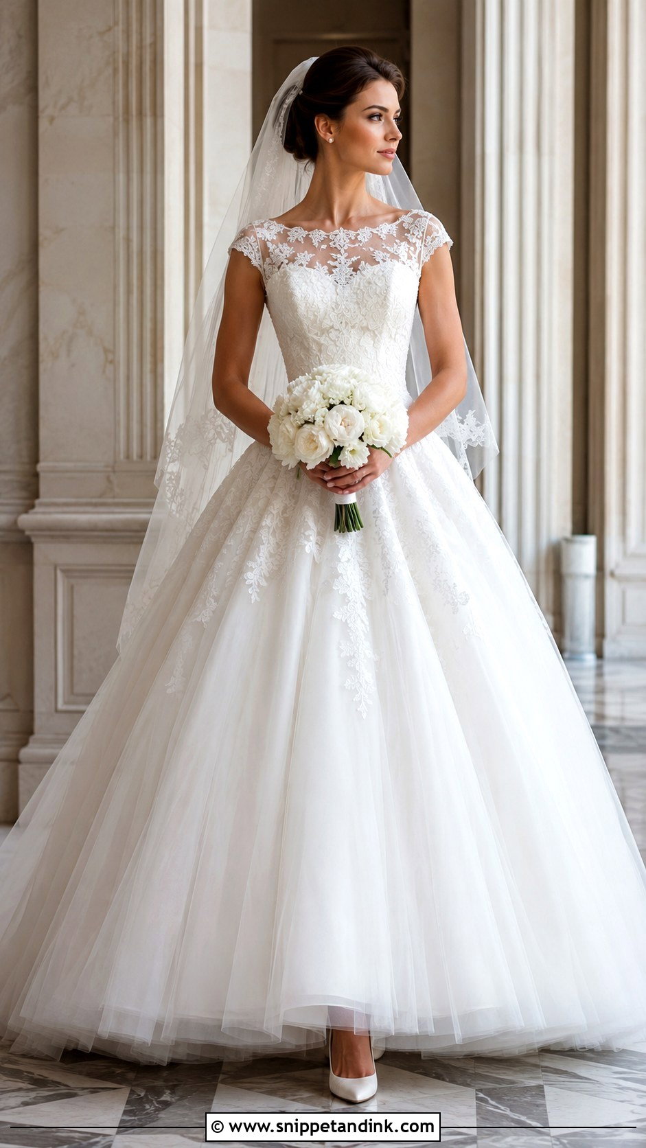 Ball Gown Lace Cap Sleeve Wedding Dress - Snippet and Ink - 20 Lace Cap Sleeve Wedding Dress Ideas