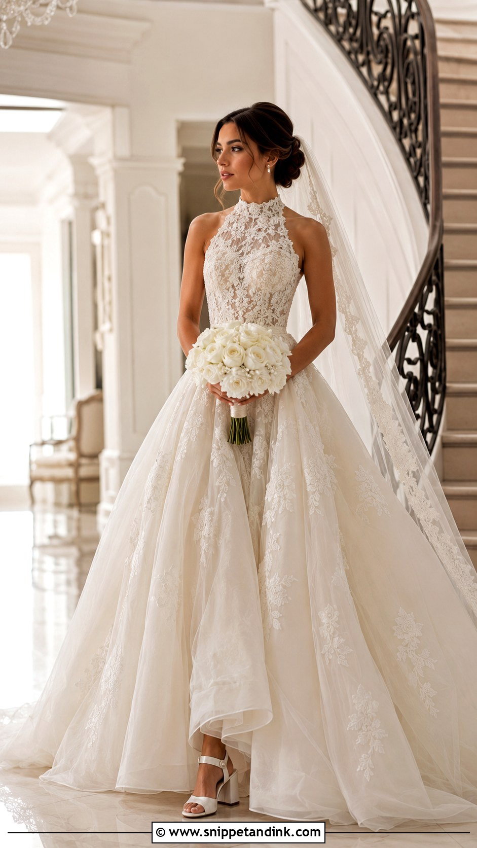 Ball Gown Lace Halter Wedding Dress - Snippet and Ink - 20 Lace Halter Wedding Dress Ideas