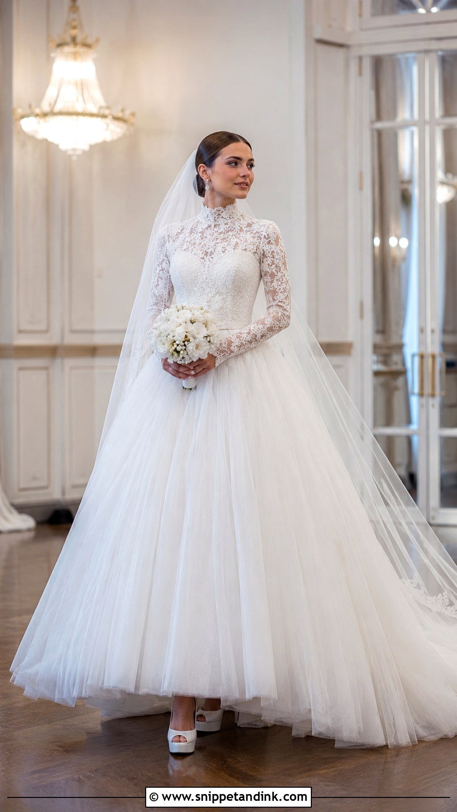 Ball Gown Lace Turtleneck Wedding Dress - Snippet and Ink - 20 Lace Turtleneck Wedding Dress Ideas