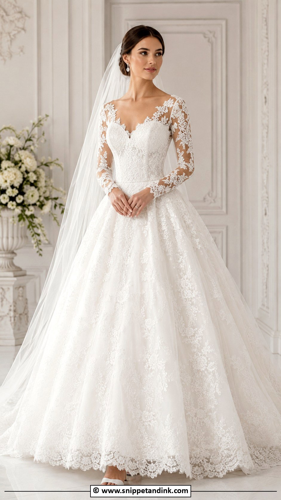 Ball Gown Lace Wedding Dress With Sleeves - Snippet and Ink - 30 Lace Wedding Dress with Sleeves