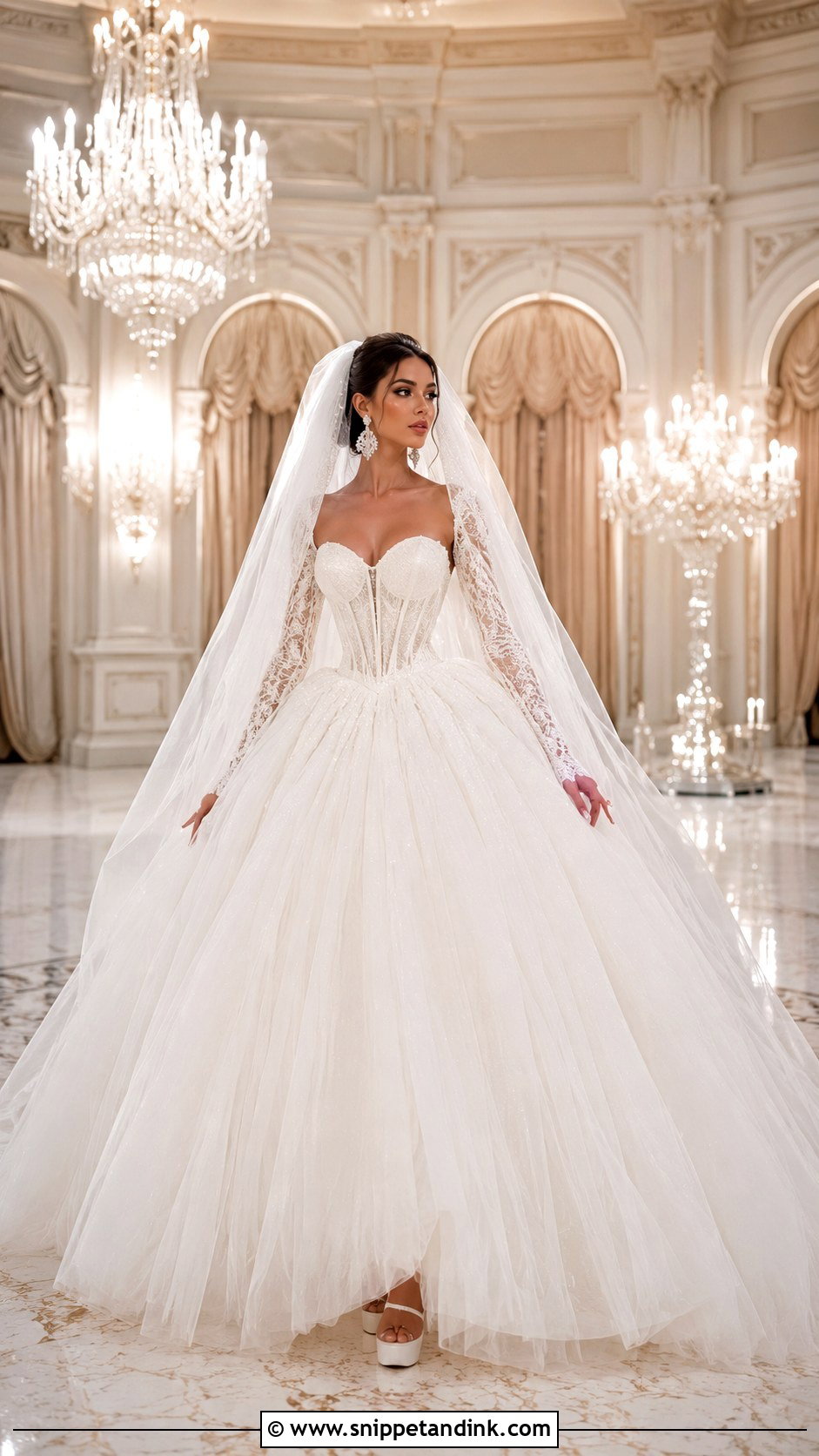 Ball Gown Long Sleeve Corset Wedding Dress - Snippet and Ink - 20 Long Sleeve Corset Wedding Dress Ideas