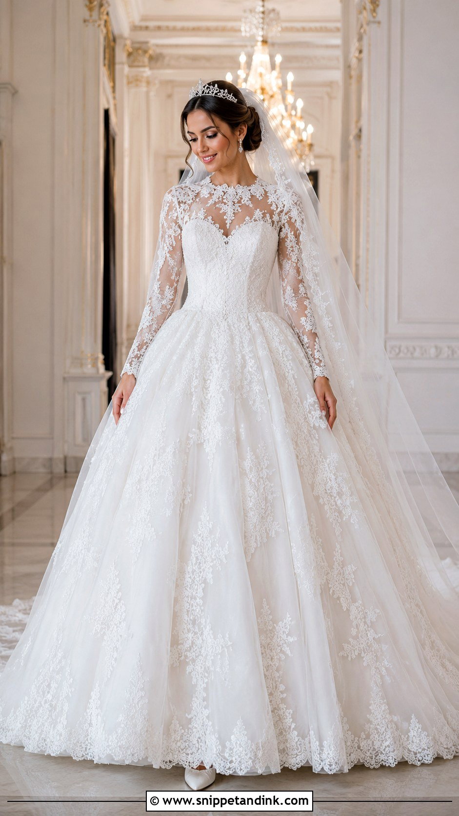 Ball Gown Long Sleeve Lace Wedding Dress - Snippet and Ink - 20 Long Sleeve Lace Wedding Dresses