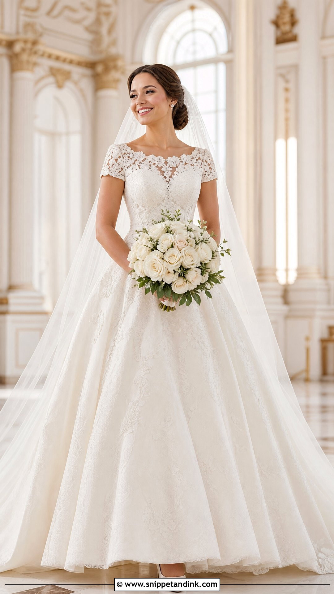 Ball Gown Short Sleeve Lace Wedding Dress - Snippet and Ink - 20 Short Sleeve Lace Wedding Dress Ideas