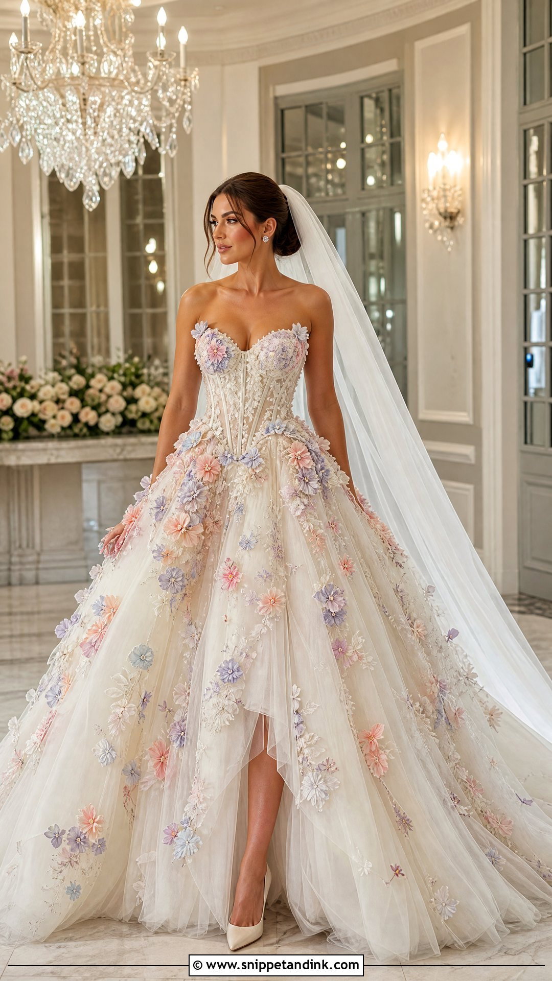 Ball Gown Wedding Dress With 3D Colorful Flowers - Snippet and Ink - 20 Wedding Dress with Colorful Flowers