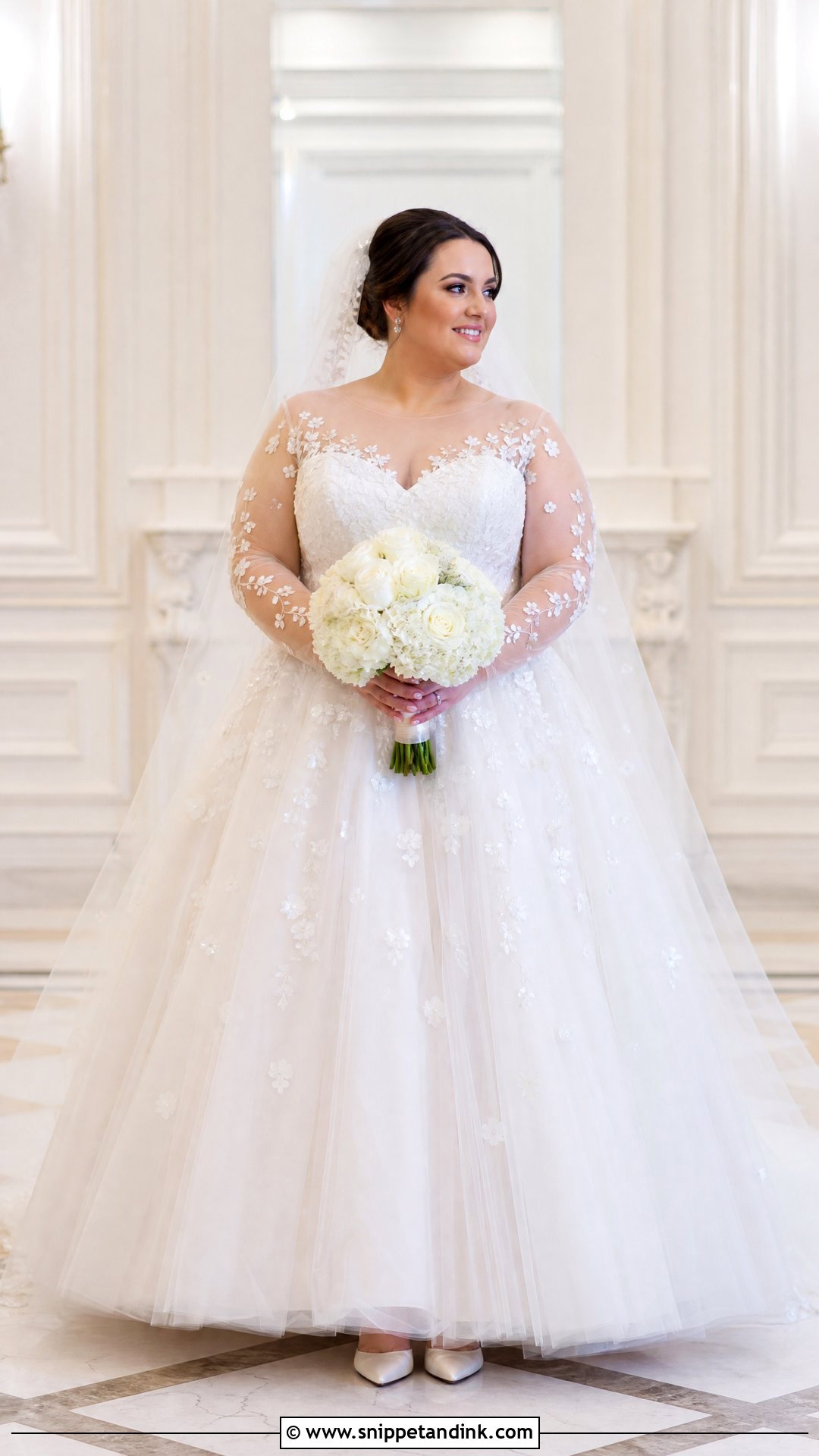 Ball Gown Wedding Dress With Illusion Sleeves - Snippet and Ink - 20 Wedding Dress for Big Arms Ideas