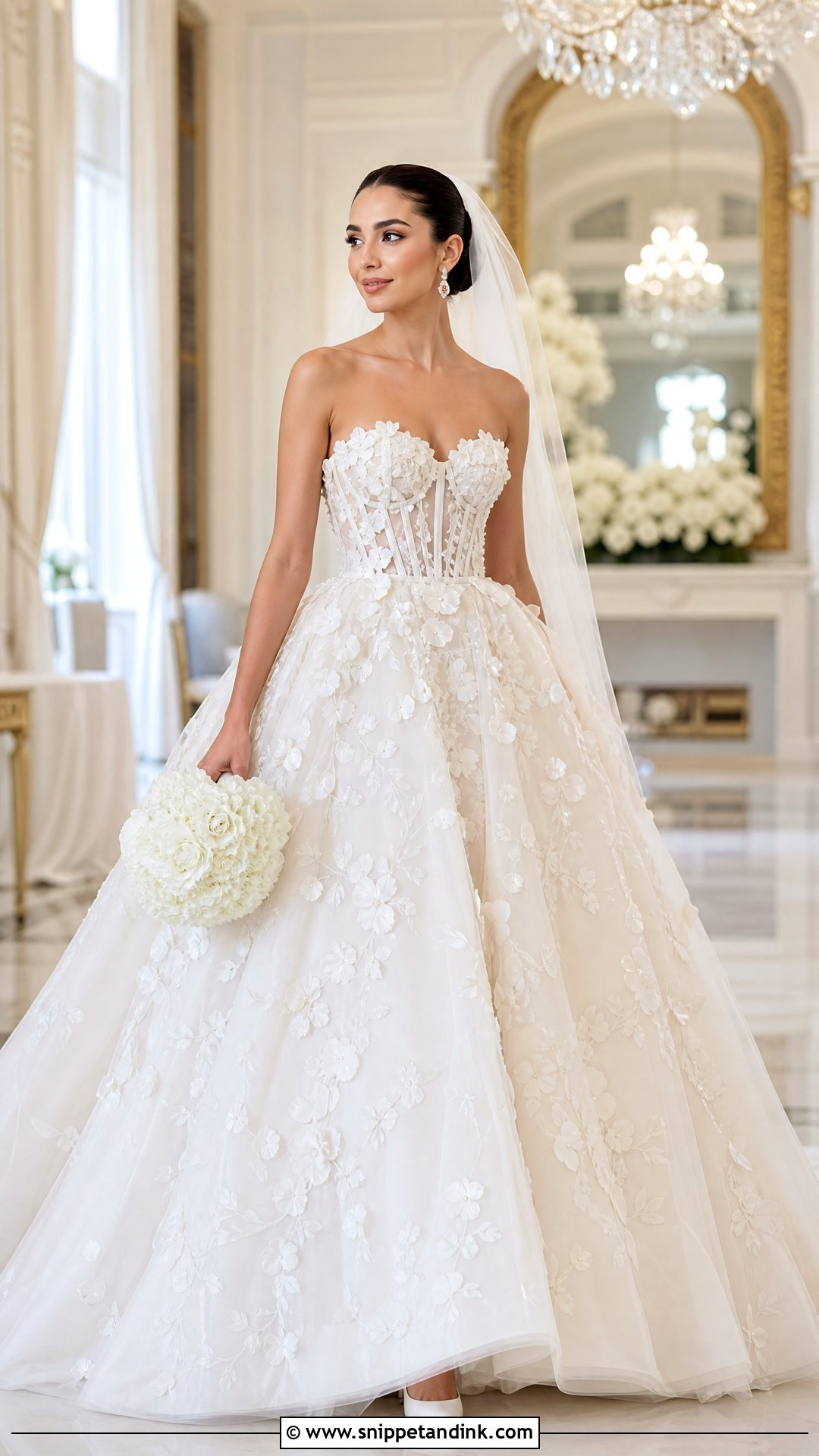 Ball Gown Wedding Dress with 3D Flower Embroidery - Snippet and Ink - 20 Wedding Dress with Flower Embroidery Ideas