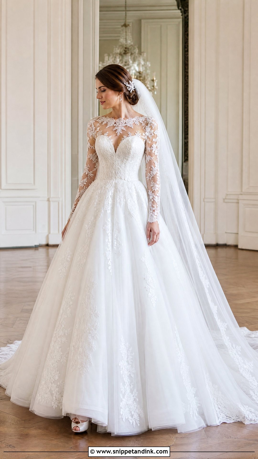 Ball Gown Wedding Dress with Mesh Sleeves - Snippet and Ink - 20 Wedding Dress with Mesh Sleeves