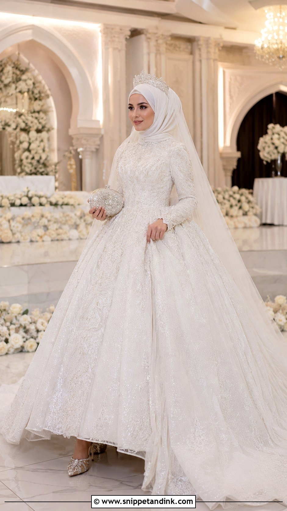 Ball Gown With Crown Hijab - Snippet and Ink - 30 Wedding Hijab Styles