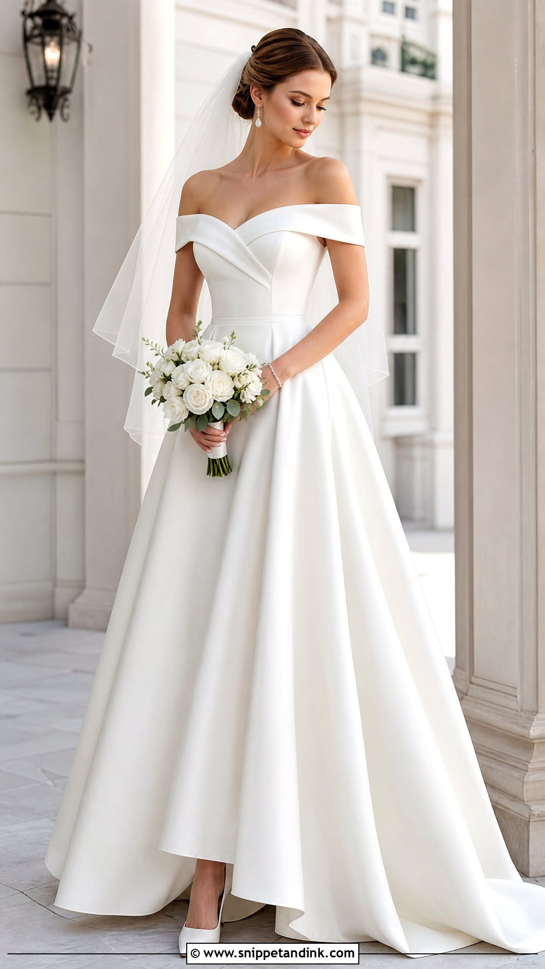 Ballet Veil With Off Shoulder Wedding Dress - Snippet and Ink - 20 Veil Style Ideas