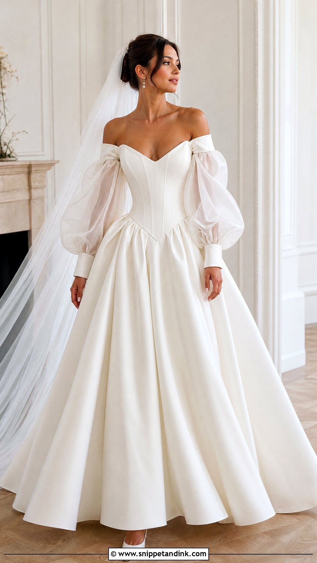 Balloon Sleeve Basque Waist Wedding Dress - Snippet and Ink - 20 Unique Wedding Dresses with Sleeves