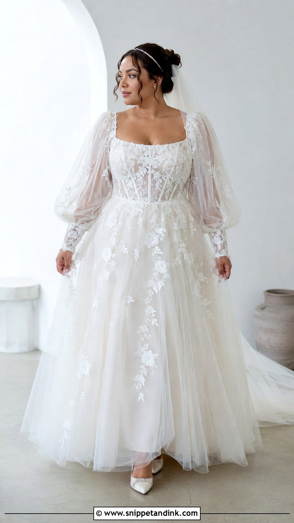 Balloon Sleeve Tulle Wedding Dress - Snippet and Ink - 20 Curvy Wedding Dress Sleeves