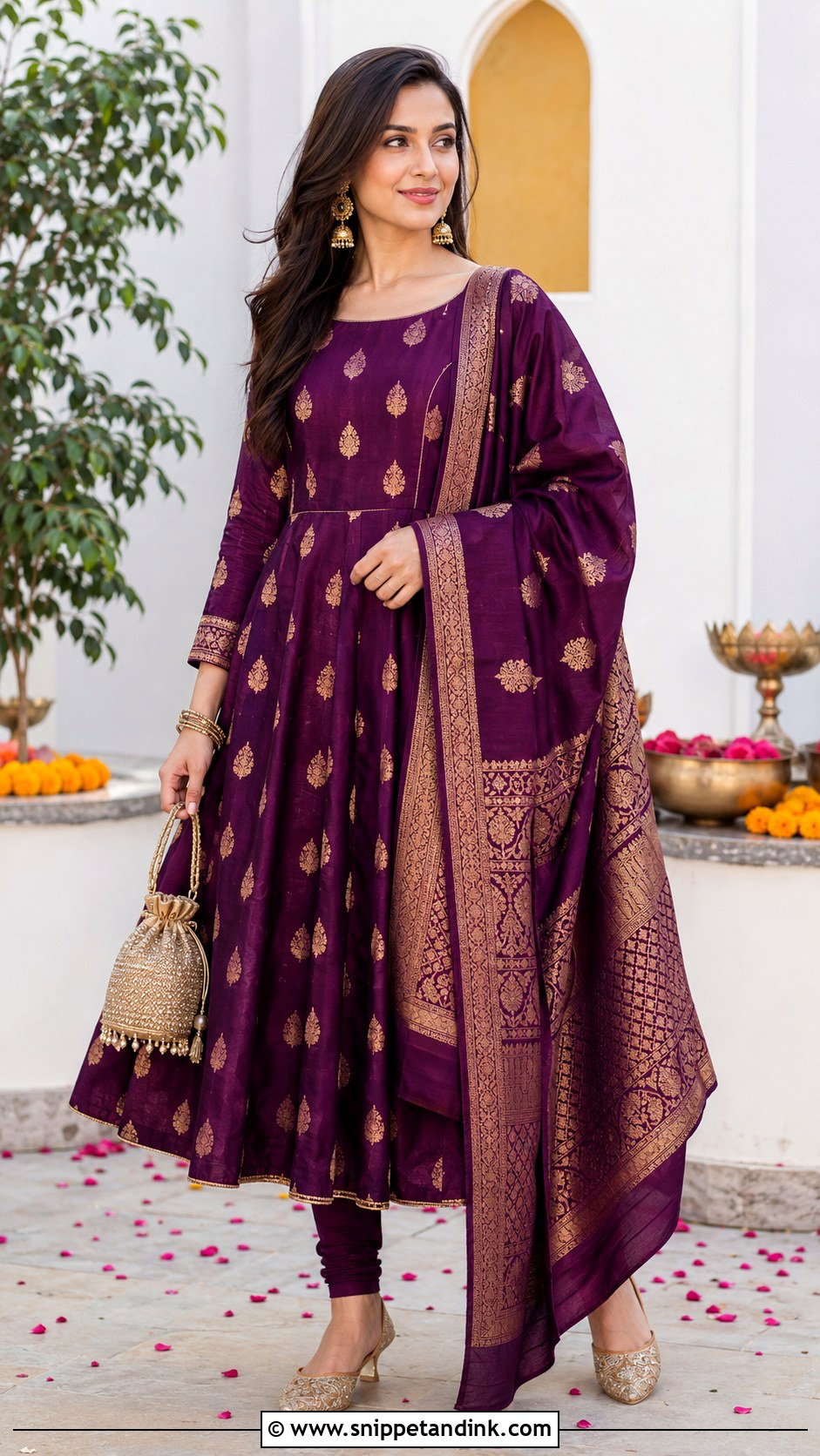 Banaras Butidar Anarkali Dress With Embroidered Juttis - Snippet and Ink - 20 Banaras Anarkali Dresses