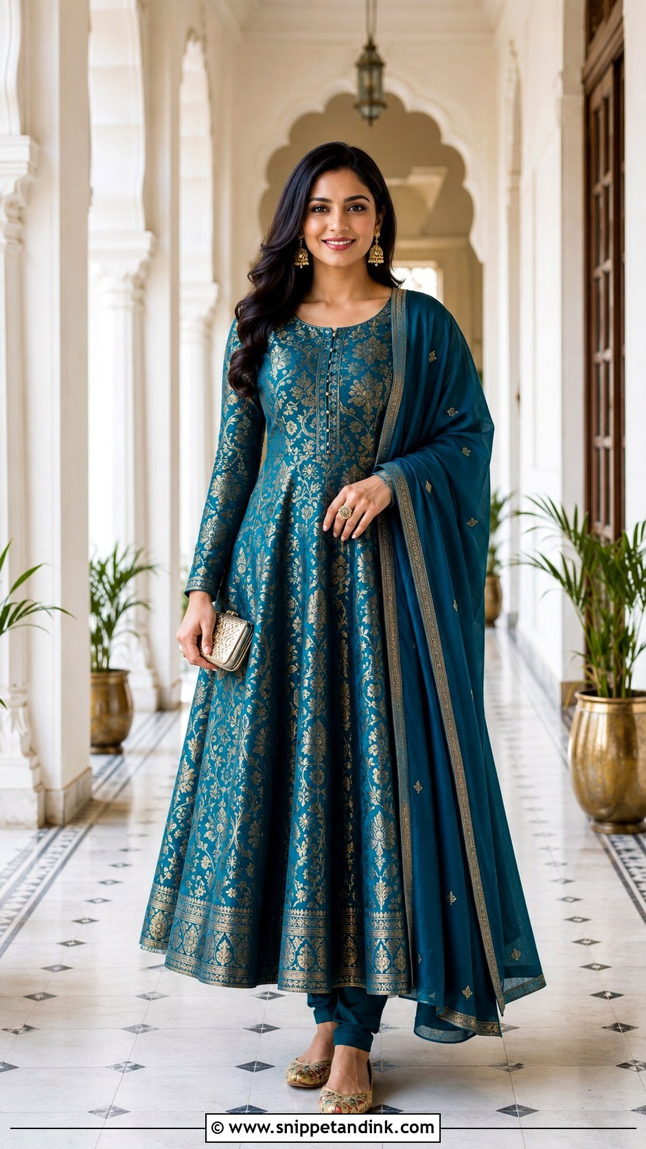 Banaras Jangla Anarkali Dress With Plain Dupatta - Snippet and Ink - 20 Banaras Anarkali Dresses