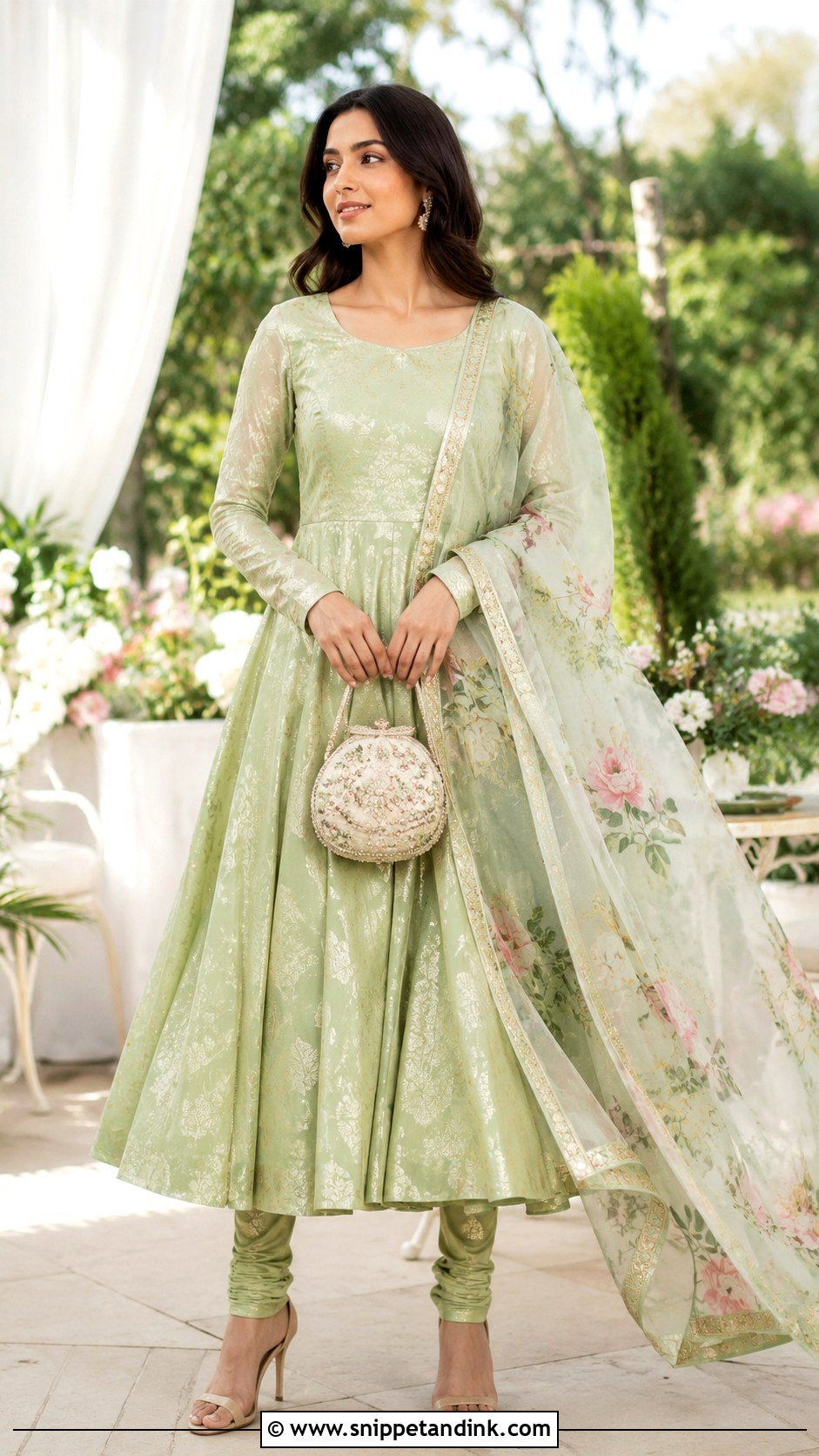 Banaras Organza Anarkali Dress With Floral Dupatta - Snippet and Ink - 20 Banaras Anarkali Dresses