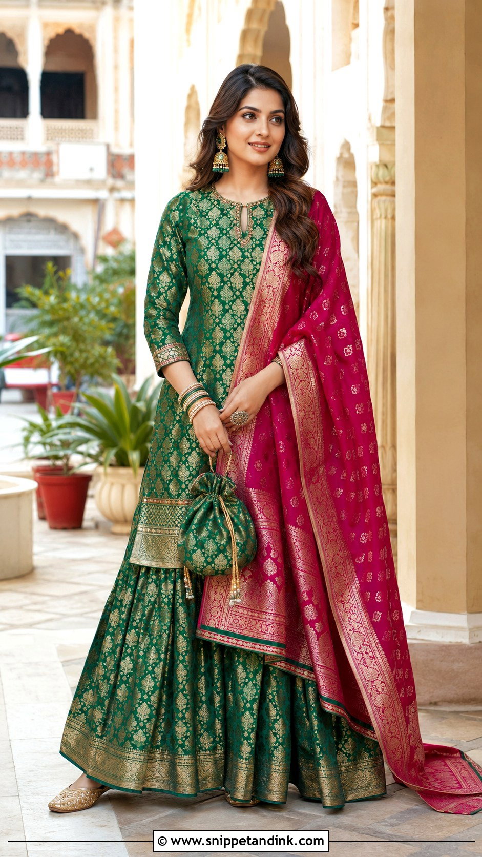 Banaras Sharara With Contrast Dupatta - Snippet and Ink - 20 Banaras Sharara Designs