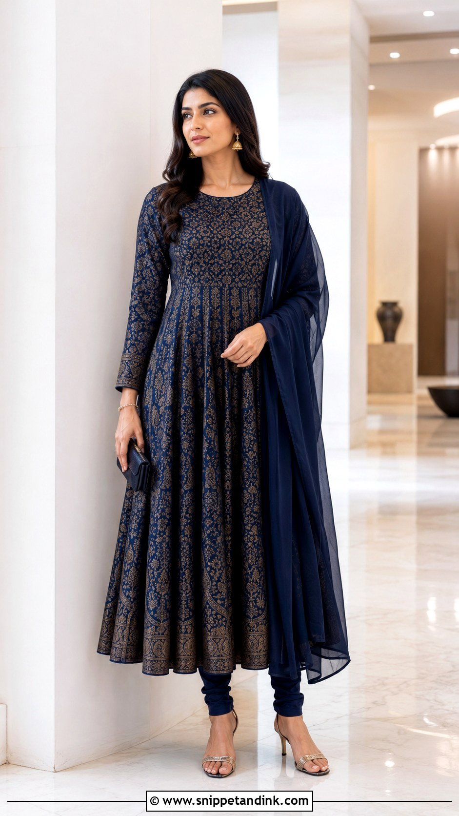 Banaras Tanchoi Anarkali Dress With Minimal Jewelry - Snippet and Ink - 20 Banaras Anarkali Dresses