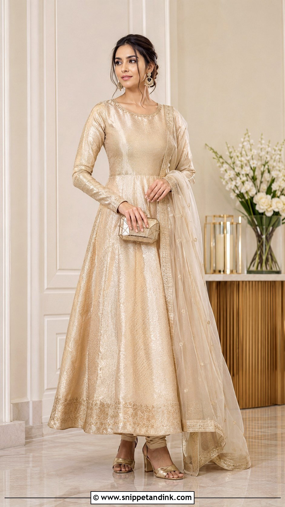 Banaras Tissue Anarkali Dress With Metallic Heels - Snippet and Ink - 20 Banaras Anarkali Dresses