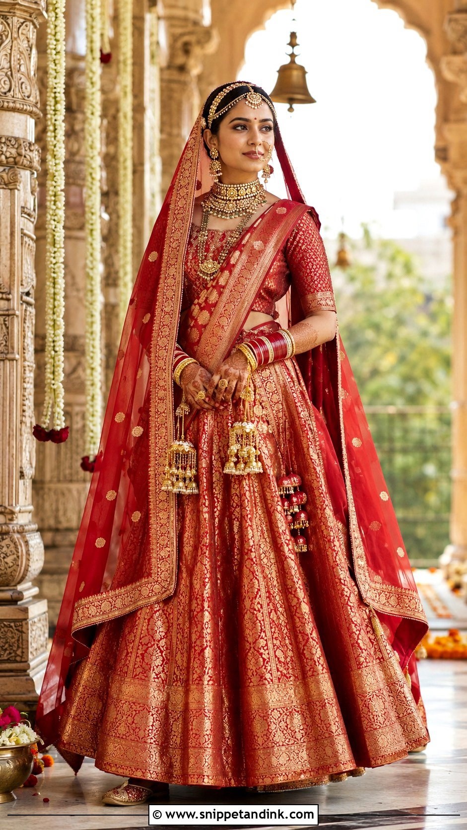 Banarasi Bridal Lehenga With Traditional Jewelry - Snippet and Ink - 25 Indian Weddings Bridal Lehnga Dress Ideas