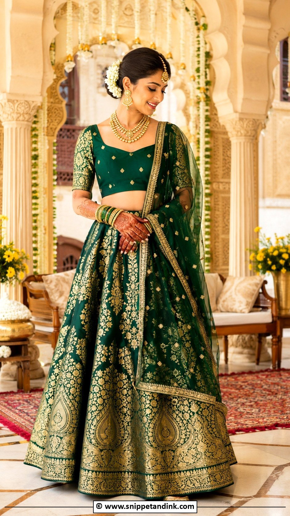 Banarasi Bridal Mehndi Lehenga - Snippet and Ink - 25 Indian Bridal Mehndi Outfit Ideas