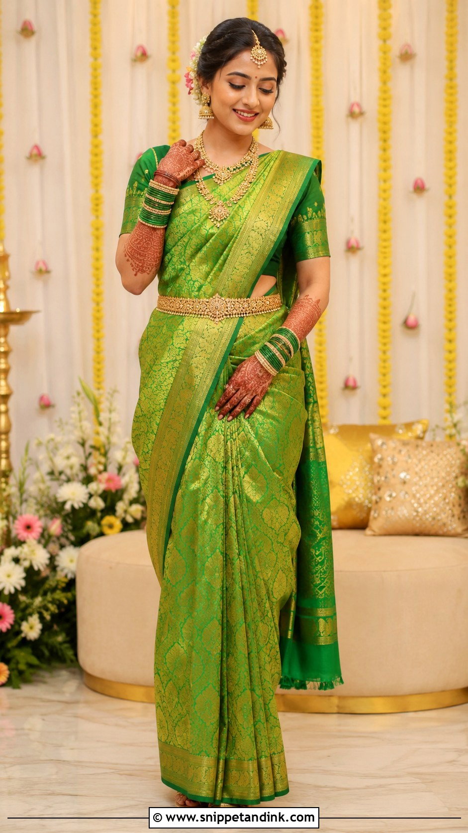 Banarasi Bridal Mehndi Saree - Snippet and Ink - 25 Bridal Mehndi Dresses