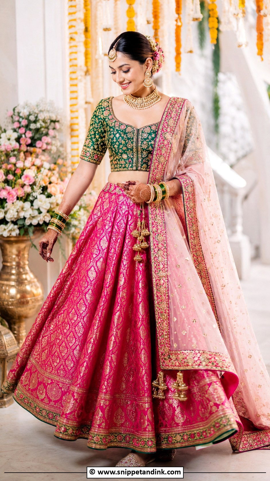 Banarasi Lehenga For Mehandi Bride - Snippet and Ink - 30 Mehandi Outfits Brides