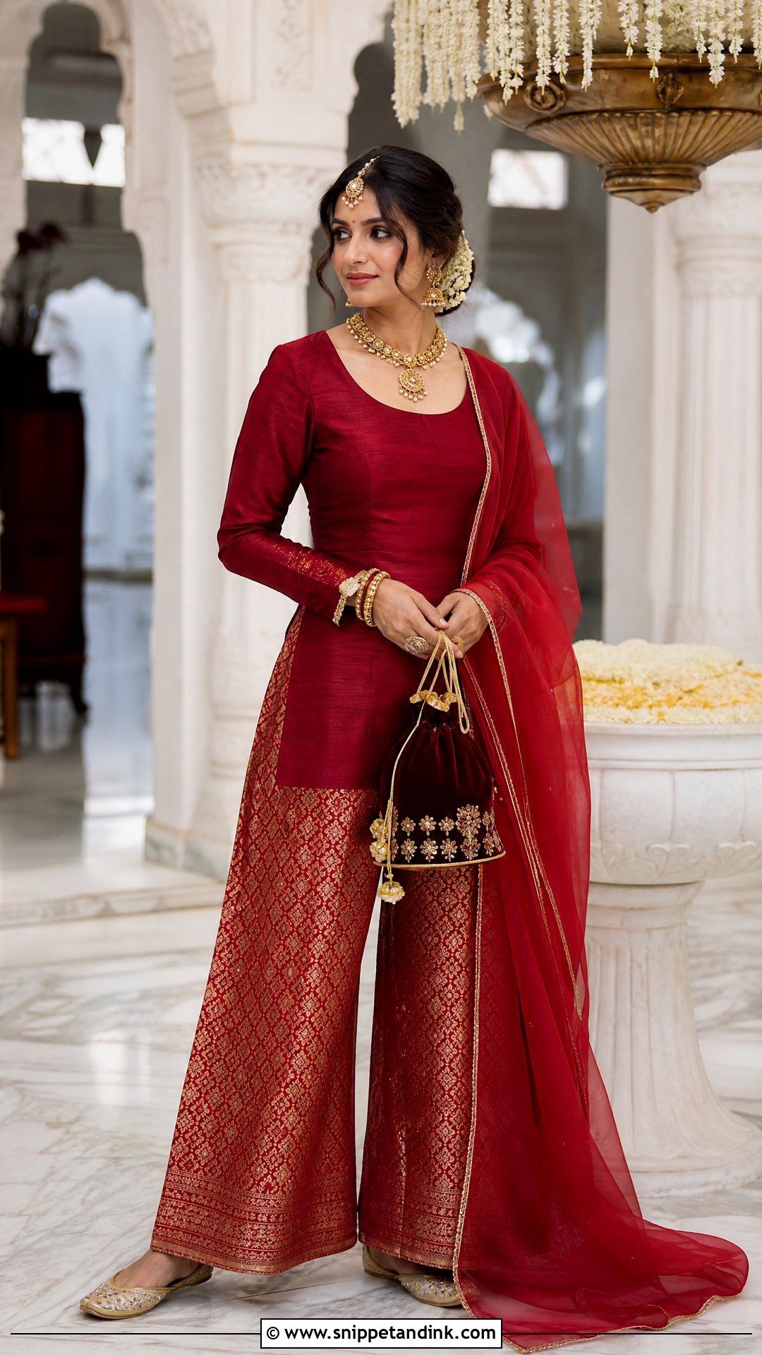 Banarasi Palazzo Set With Silk Blouse - Snippet and Ink - 20 Palazos Outfit Indian Wedding Ideas