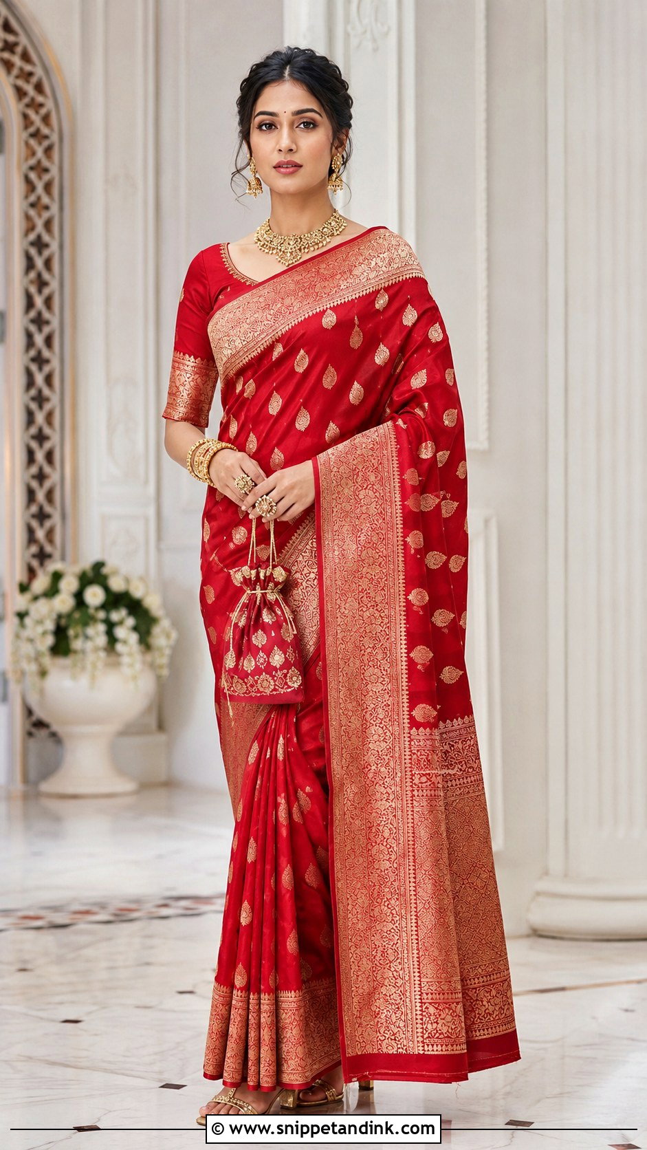 Banarasi Sadi Dress With Traditional Jewelry - Snippet and Ink - 20 Sadi Dress Ideas