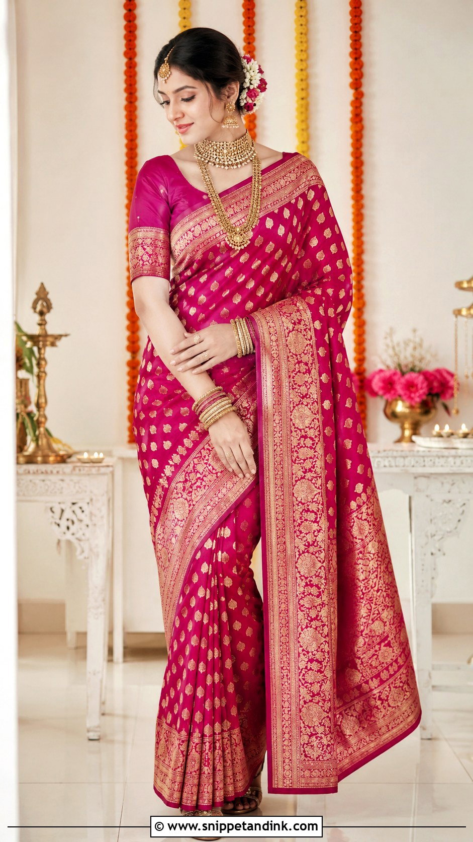 Banarasi Saree For Mata Pujan Bride - Snippet and Ink - 25 Mata Pujan Dress for Bride Ideas