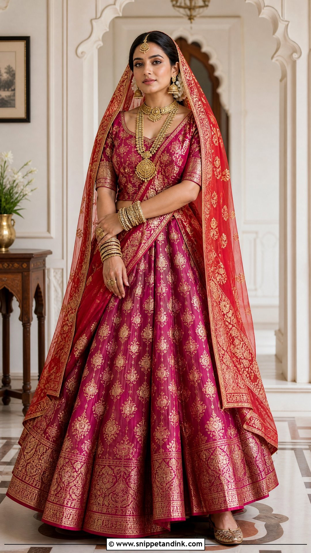 Banarasi Silk Bridal Langa With Traditional Jewelry - Snippet and Ink - 20 Bridal Langa Ideas