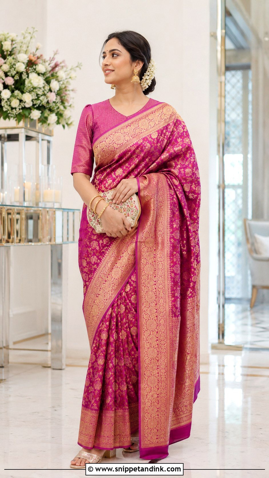 Banarasi Silk Desi Saree Outfit for Wedding - Snippet and Ink - 20 Desi Outfits for Wedding