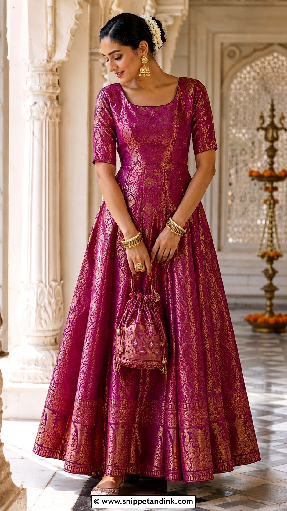 Banarasi Silk Fusion Gown - Snippet and Ink - 20 Latest Gown Designs Indian Wedding