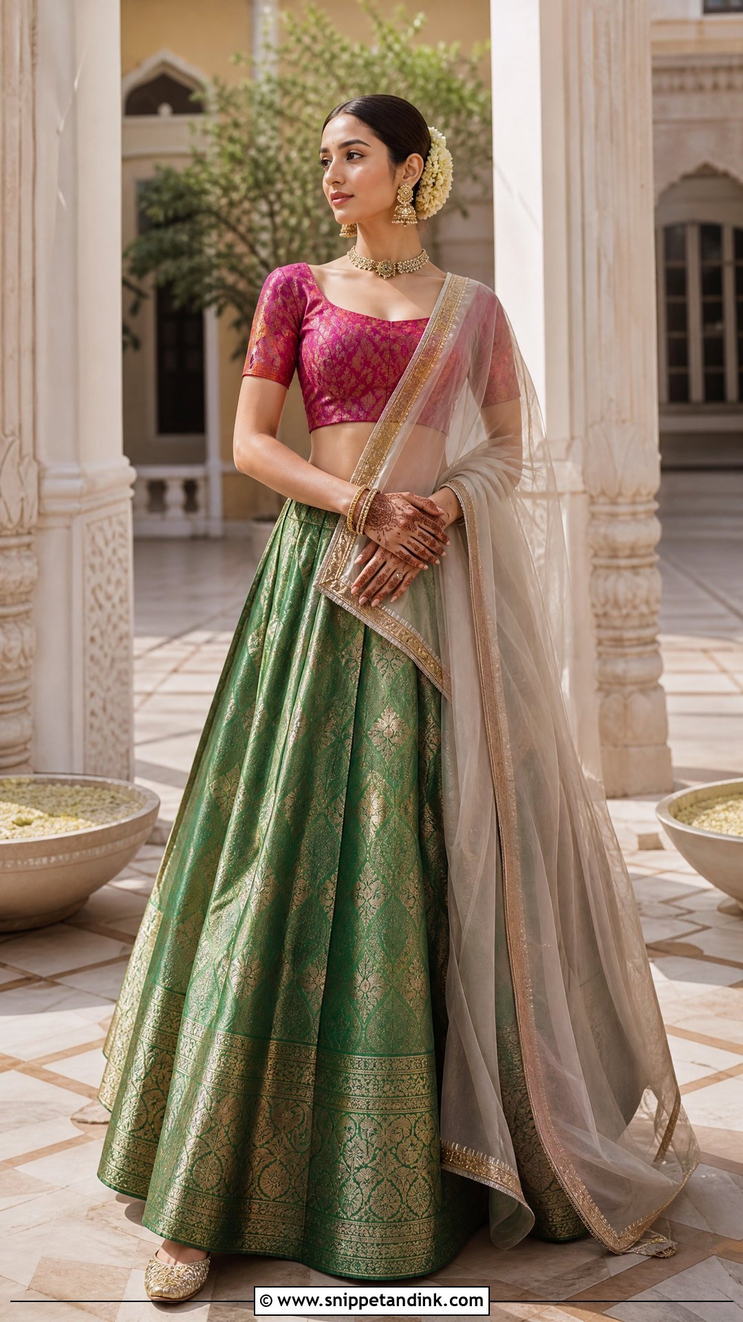 Banarasi Silk Lehenga Mehendi Outfit - Snippet and Ink - 20 Indian Bridal Mehendi Outfits