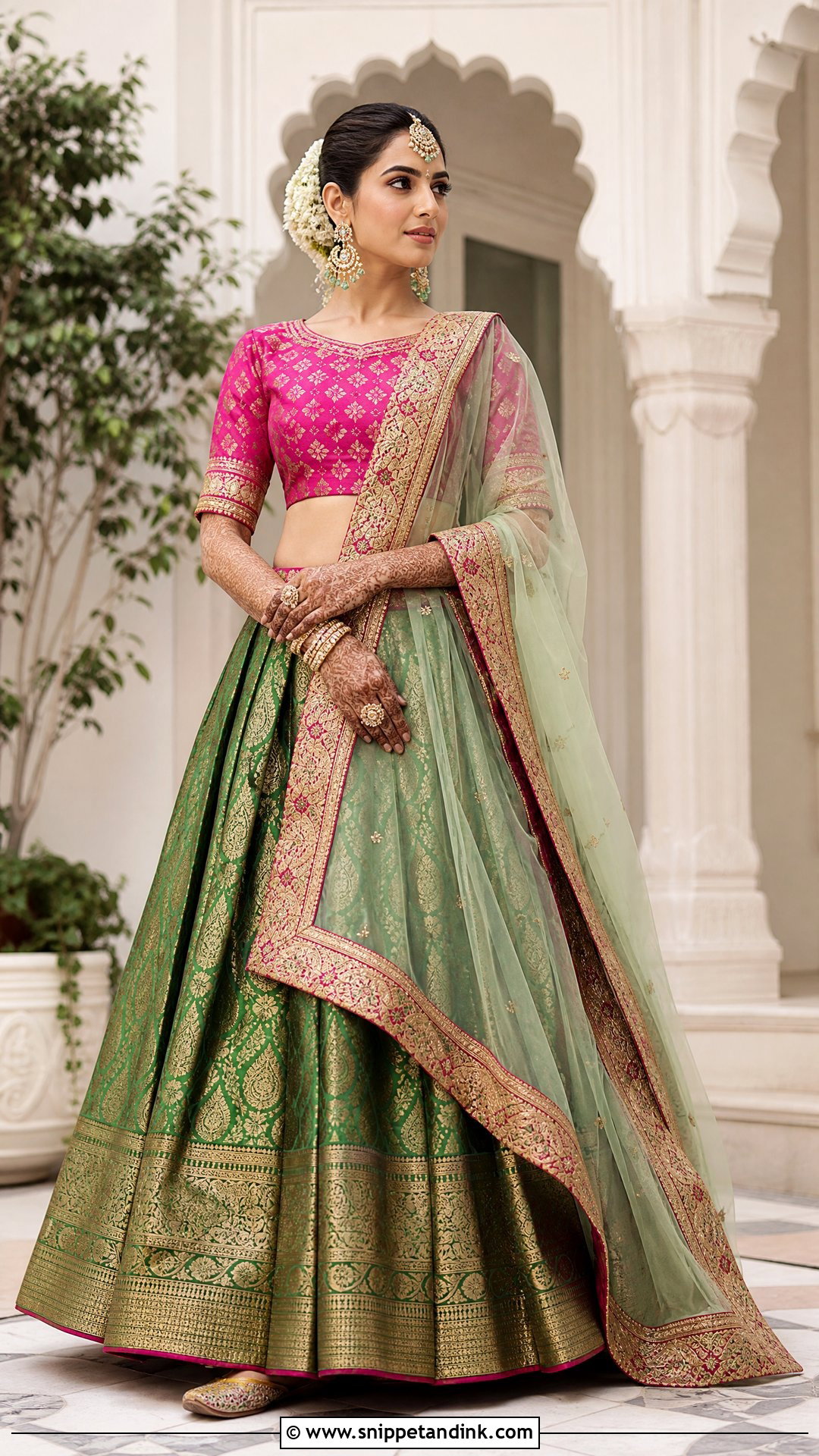 Banarasi Silk Mehndi Lehenga - Snippet and Ink - 20 Bride Mehndi Dress Ideas
