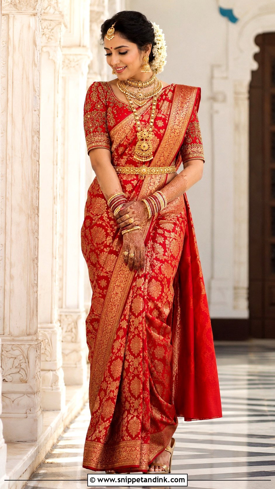 Banarasi Silk Saree Bridal Look - Snippet and Ink - 25 Indian Bridal Outfits Wedding Day