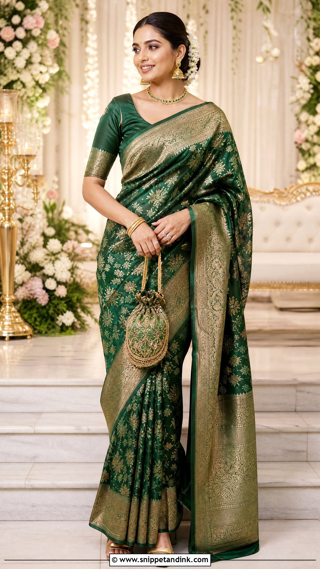 Banarasi Silk Saree Engagement Outfit - Snippet and Ink - 20 Pre Wedding Traditional Outfits