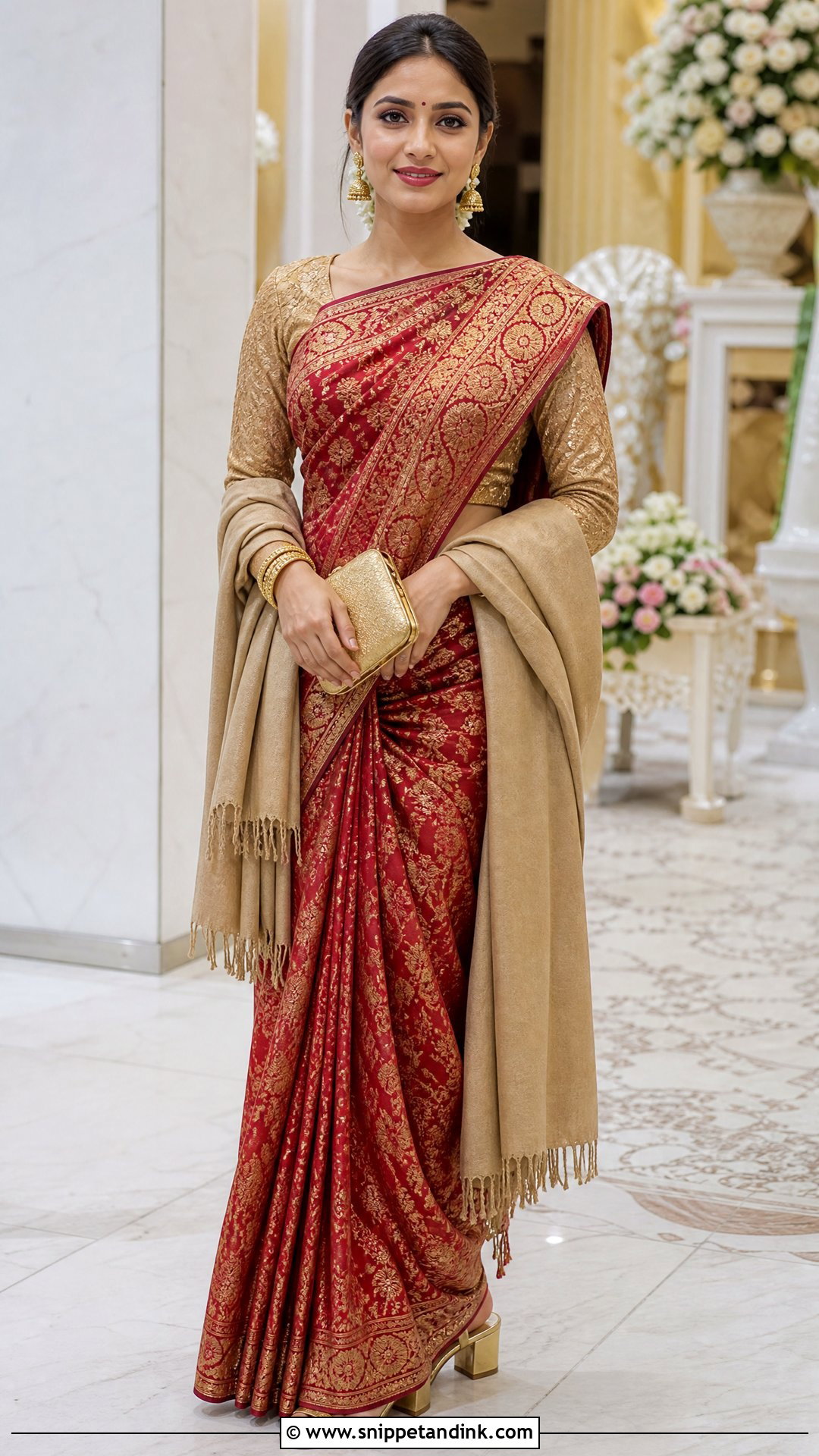 Banarasi Silk Saree Winter Marriage Outfit - Snippet and Ink - 20 Winter Marriage Outfit for Women Ideas