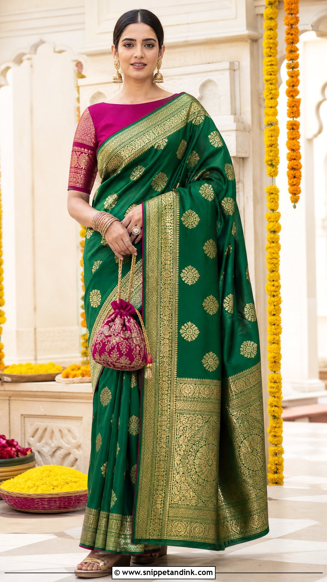 Banarasi Silk Saree With Contrast Blouse - Snippet and Ink - 20 New Sadi Designs 2023