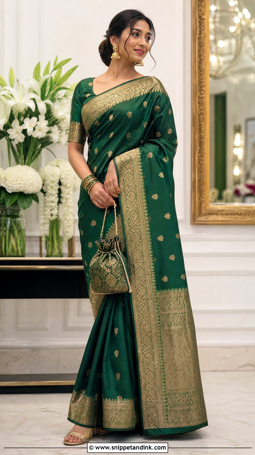 Banarasi Silk Saree With Gold Accessories - Snippet and Ink - 20 South Asian Clothes Ideas