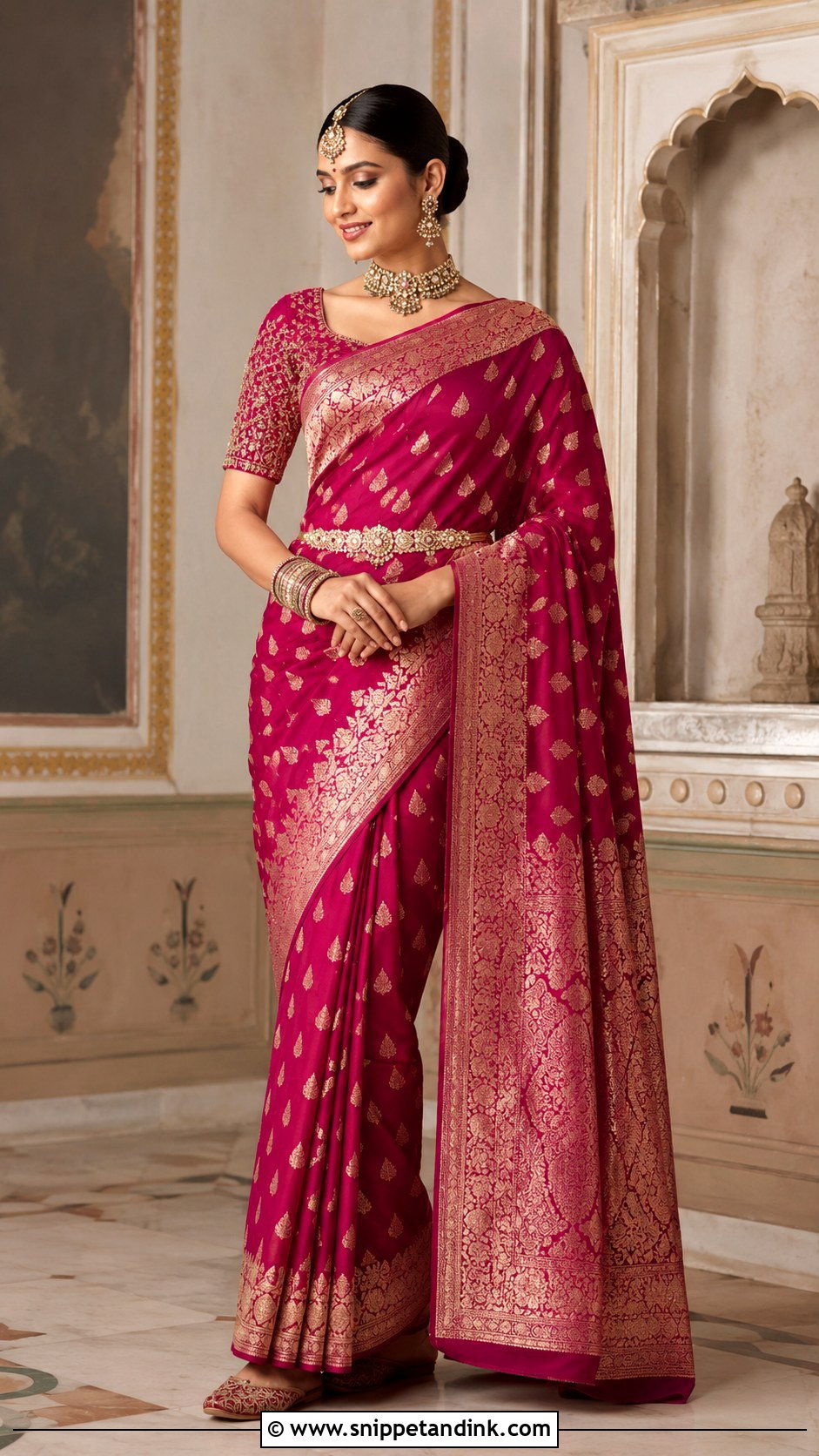 Banarasi Silk Saree With Polki Jewelry - Snippet and Ink - 20 South Asian Wedding Dress Ideas