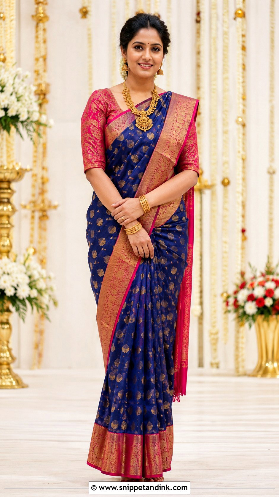 Banarasi Silk Saree With Three Quarter Sleeves - Snippet and Ink - 20 Indian Wedding Dresses with Sleeves