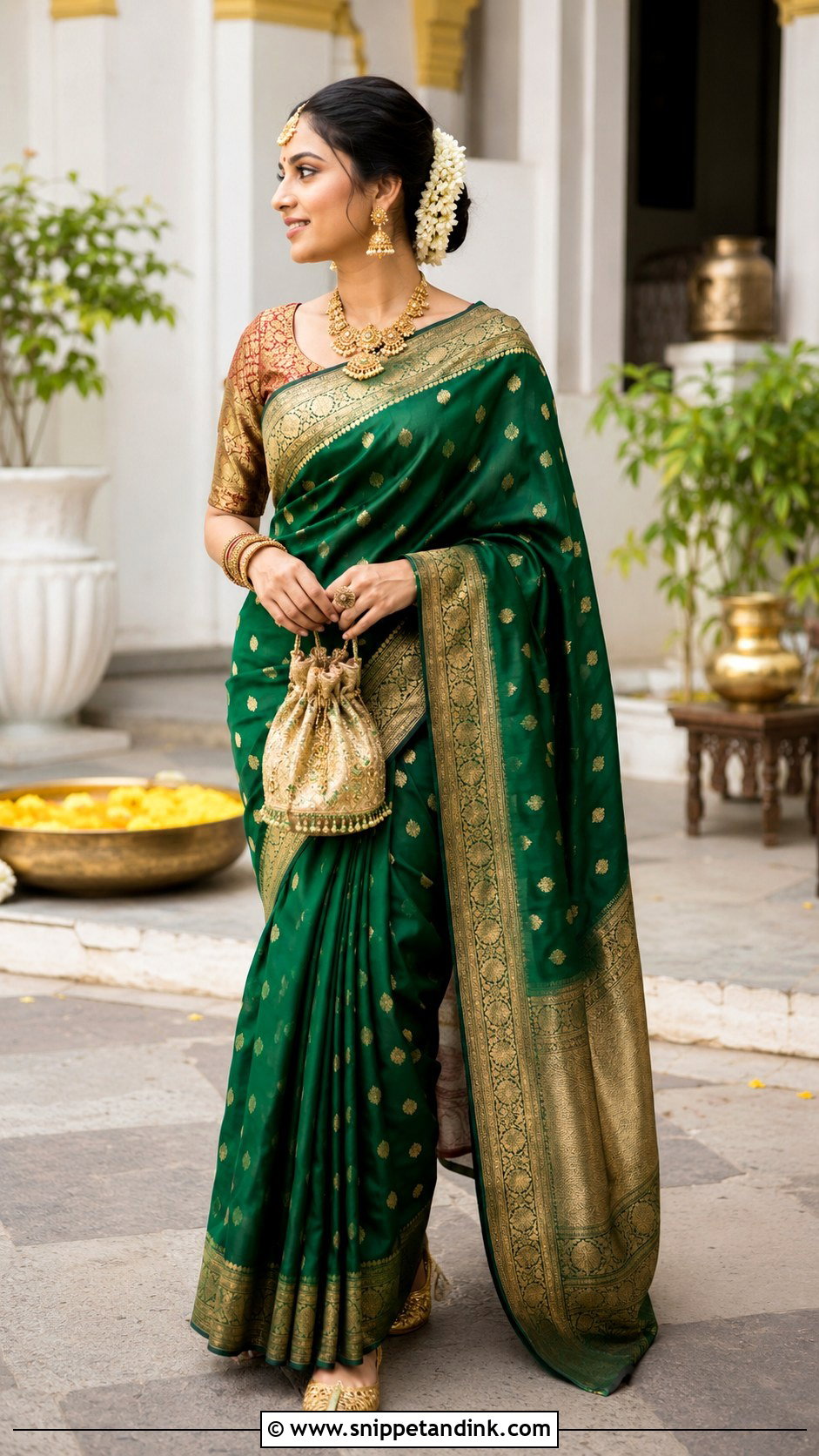 Banarasi Silk Saree for the Wedding Ceremony - Snippet and Ink - 20 Indian Sister Wedding Outfit Ideas