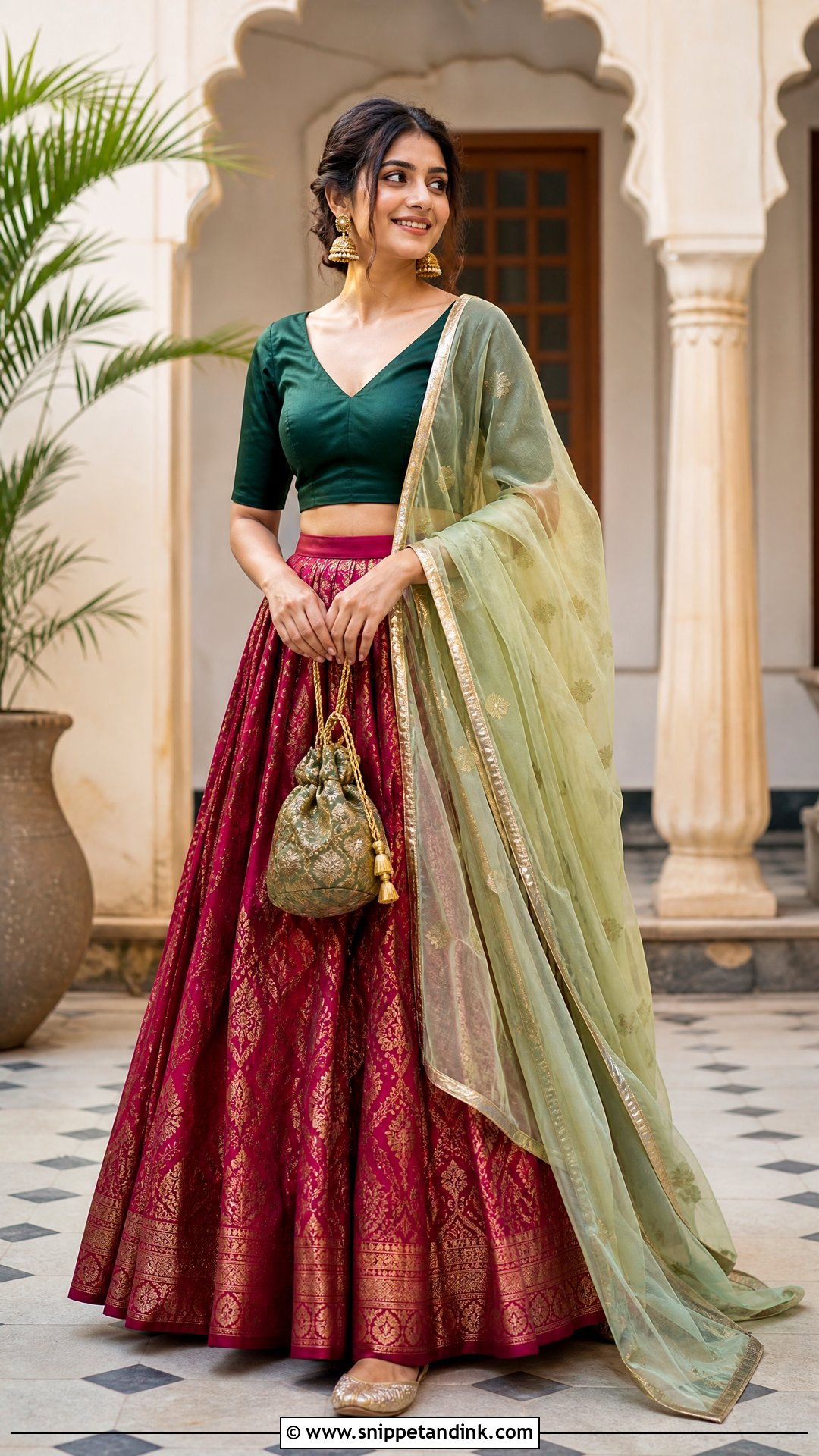 Banarasi Skirt Mehendi Outfit - Snippet and Ink - 25 Mehendi Night Outfit Ideas