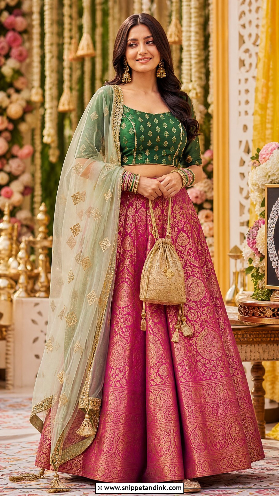 Banarasi Skirt and Silk Blouse for Sangeet - Snippet and Ink - 20 Outfits for Sangeet Indian Weddings