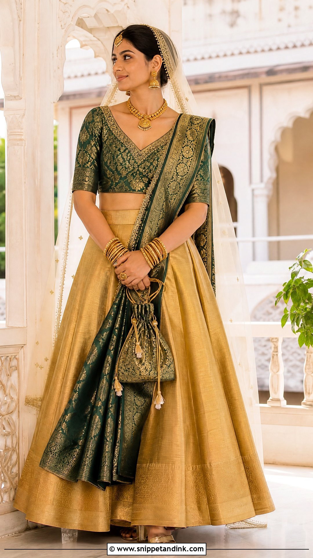 Banarasi V Neck Bridal Blouse With Lehenga - Snippet and Ink - 20 V Neck Bridal Blouse Ideas