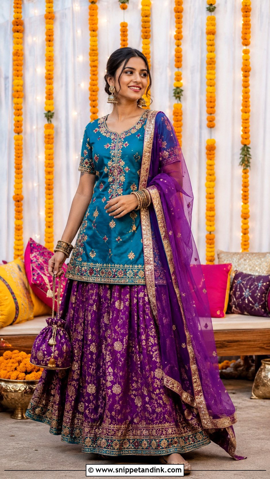 Banarsi Lehenga With Short Kurti Outfit - Snippet and Ink - 30 Pakistani Wedding Outfits Sisters