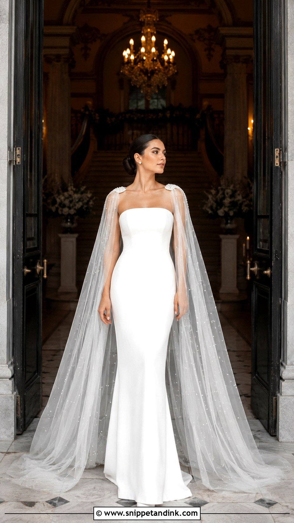 Bandeau Wedding Dress With Cape - Snippet and Ink - 20 Bandeau Wedding Dress Ideas