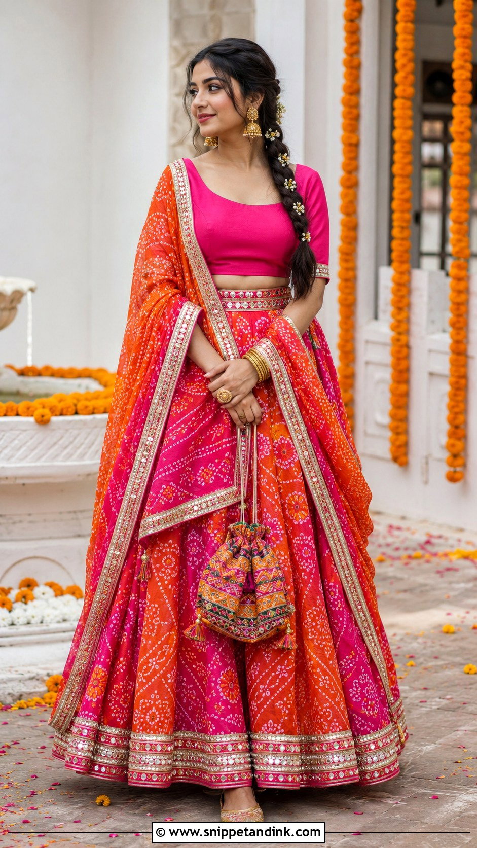 Bandhani Bollywood Wedding Lehenga - Snippet and Ink - 20 Bollywood Wedding Outfit Ideas